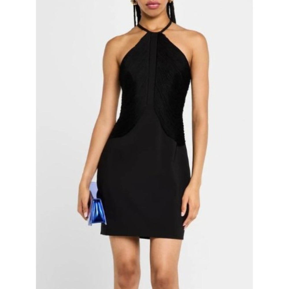 LIV FOSTER Size 6 Draped‎ Fringed Halter Mini Dress Designer Little Black Dress